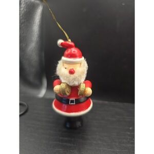 Vintage Wooden Santa Christmas Ornament Holding Wooden Bell 1025B‎